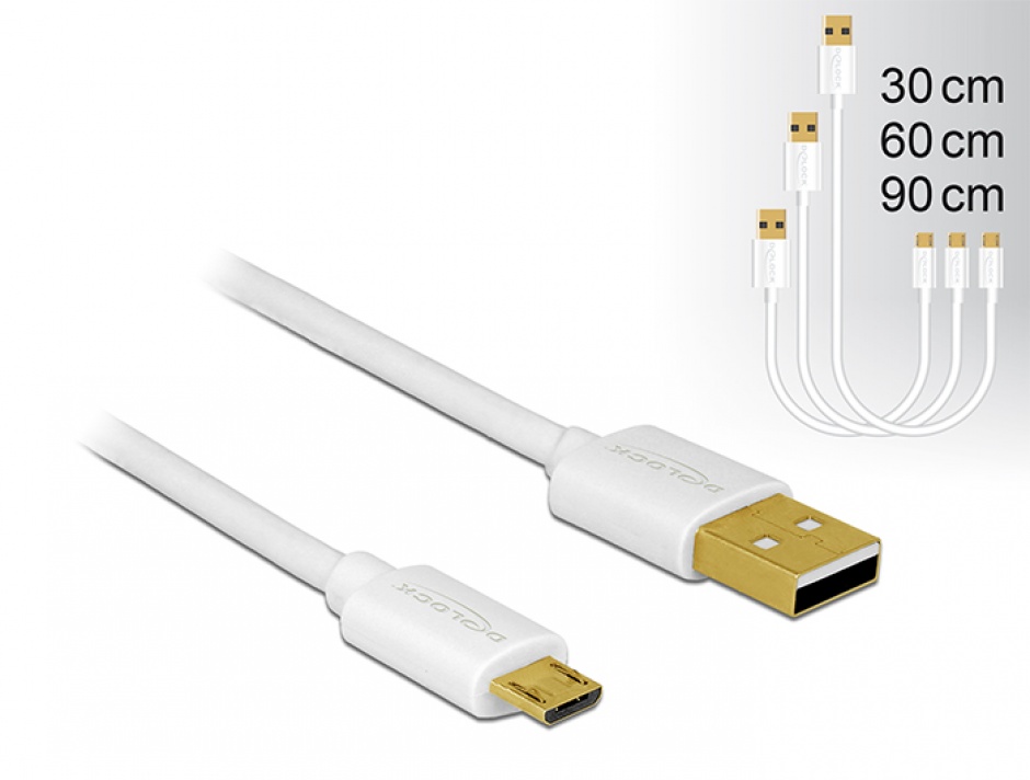 Set 3 Cabluri Micro USB Delock, Incarcare Rapida