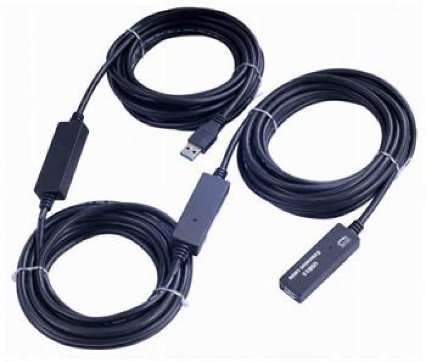 Cablu prelungitor USB 3.0 activ 15m, cu alimentator