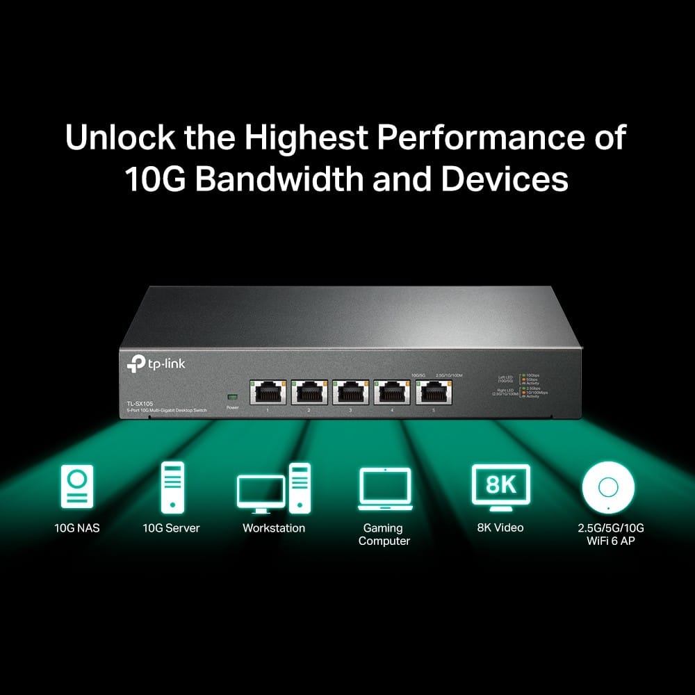 Switch TP-LINK TL-SX105 5 Porturi 10G Multi-Gigabit Metal - imagine 5