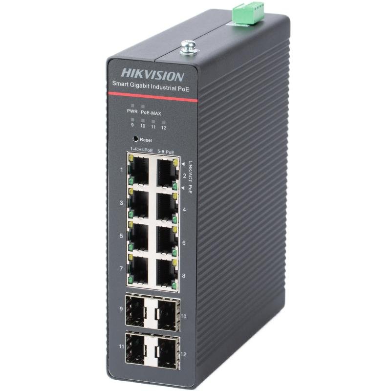 Switch Hikvision 8 Porturi Gigabit PoE + 4 SFP, Sina DIN