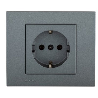 Priză Schuko Ovivo OV00177, 16A, montaj încastrat, fumuriu
