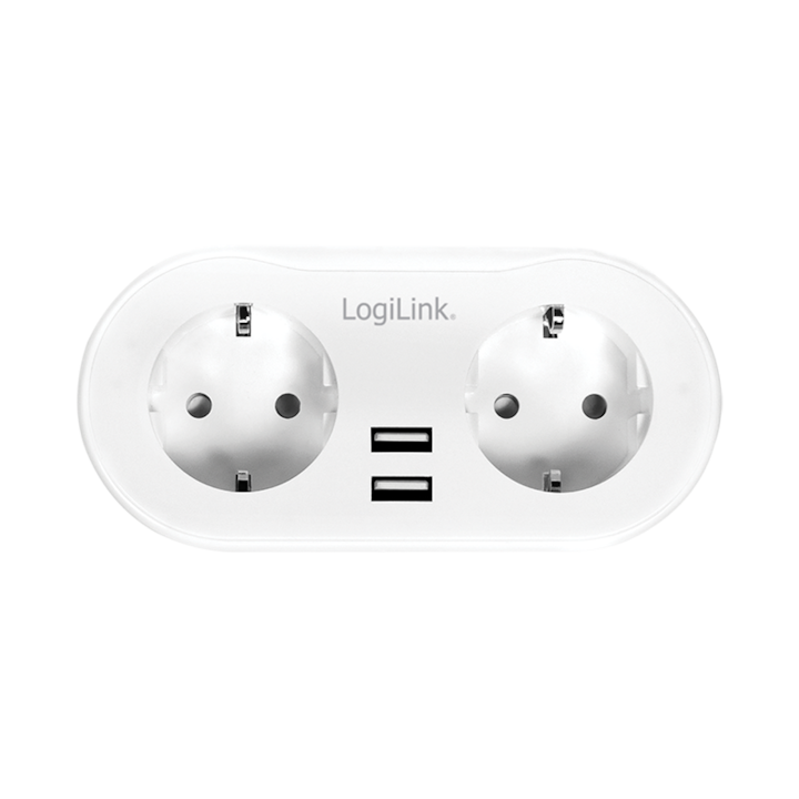 Priza Inteligenta LogiLink SH0102 - 2x Schuko, 2x USB, Wi-Fi, Alb