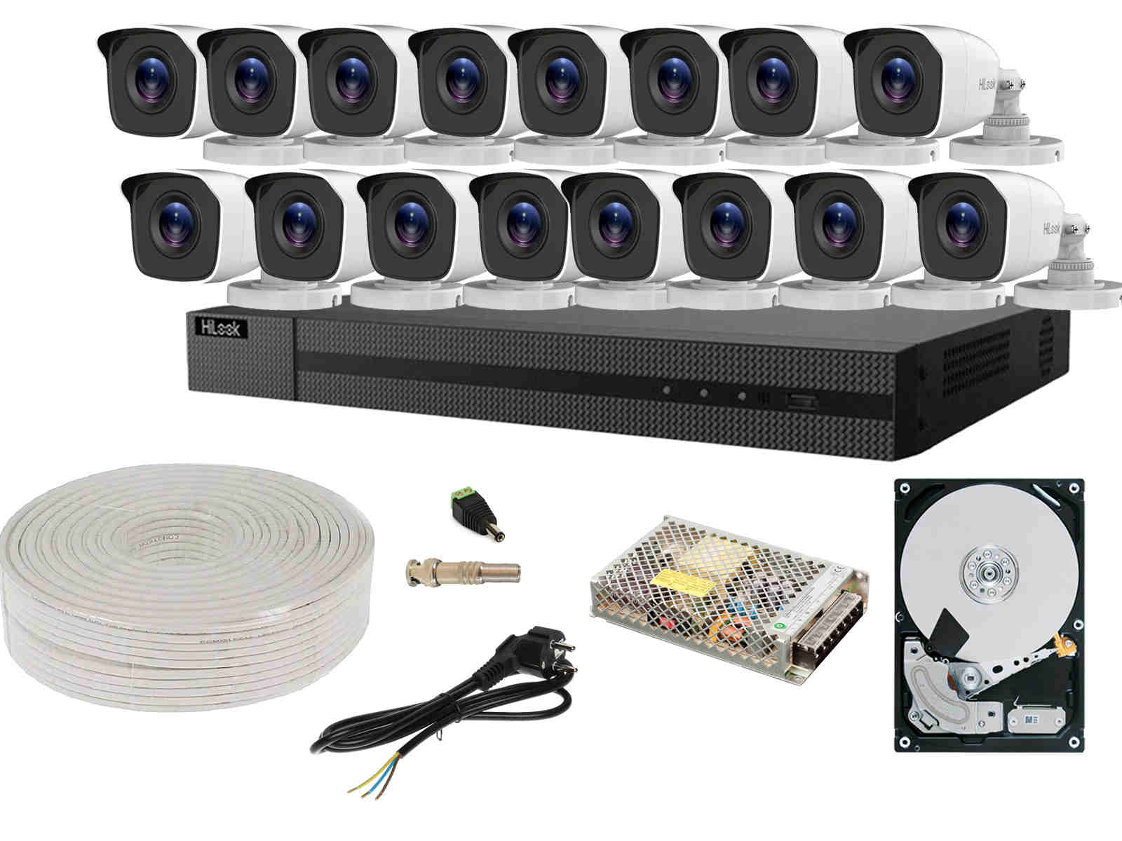 Kit supraveghere Hikvision HiLook 16 camere 2MP, HDD 6TB