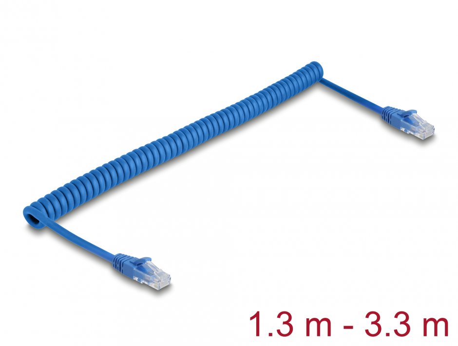 Cablu Spiralat RJ45 Cat.6 Delock, Albastru, 3.3m