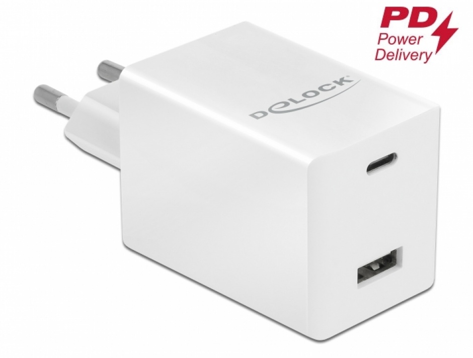 Încărcător Delock 48W USB-C PD + USB-A, GaN