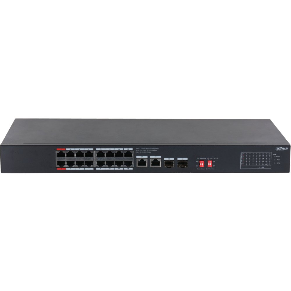 Switch Gigabit Dahua S3220-16GT-190, 16 porturi PoE