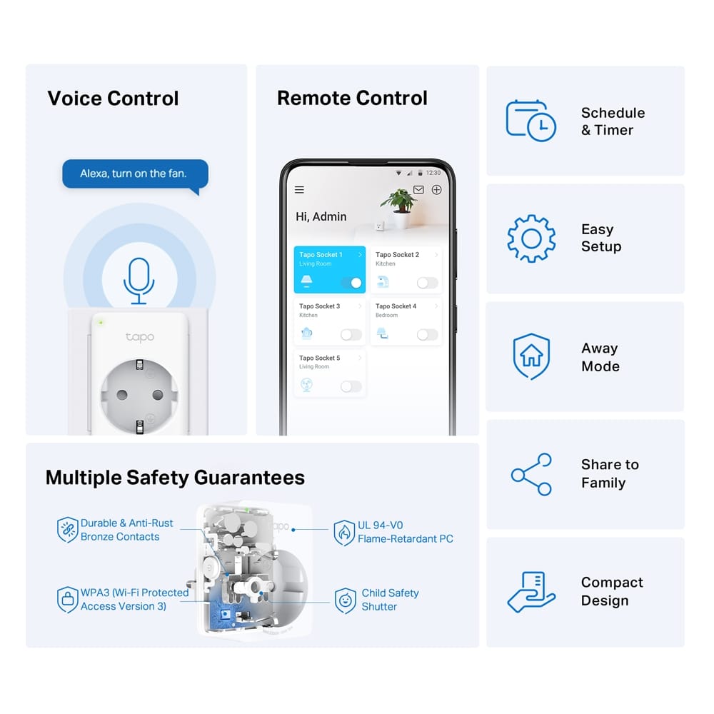 Priză Smart TP-LINK Tapo P100 2-pack - Control Wi-Fi și Vocal - imagine 5