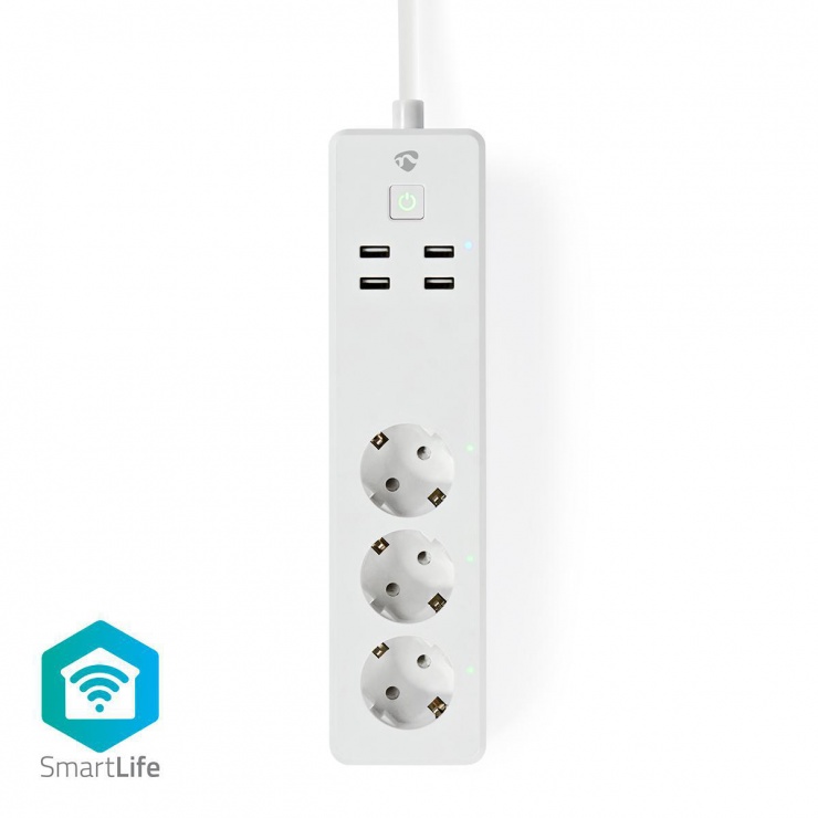 Prelungitor Wi-Fi Nedis SmartLife, 3 Prize+USB, Control Vocal