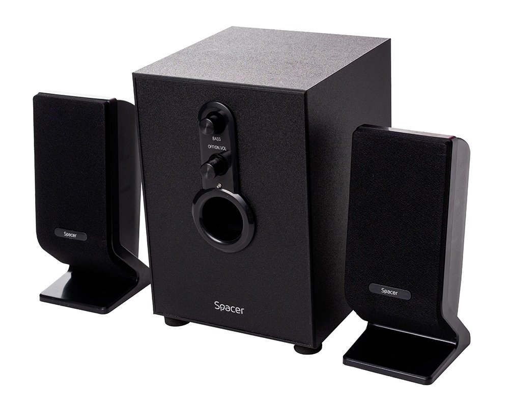 Boxe Spacer SPB-2200 2.1, pentru PC, 11W RMS, 2x 3W si 5W, control volum si bass, subwoofer lemn, jack 3.5mm, 220V, negru