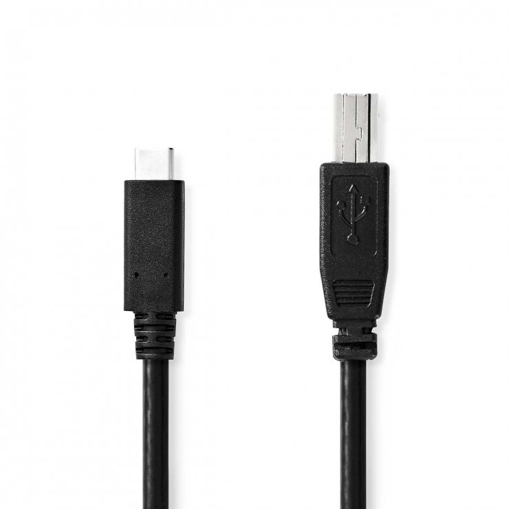 Cablu Nedis USB-C la USB-B 2.0, 2 m, Negru | 480 Mbps