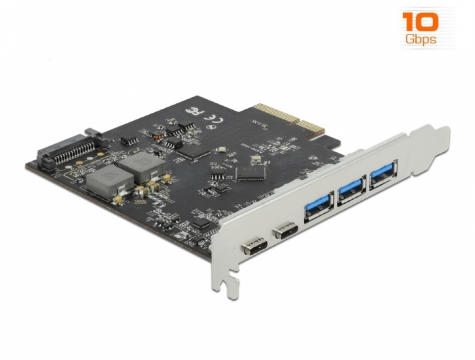 Placă PCIe Delock USB 3.2 Gen 2, 2xC + 3xA