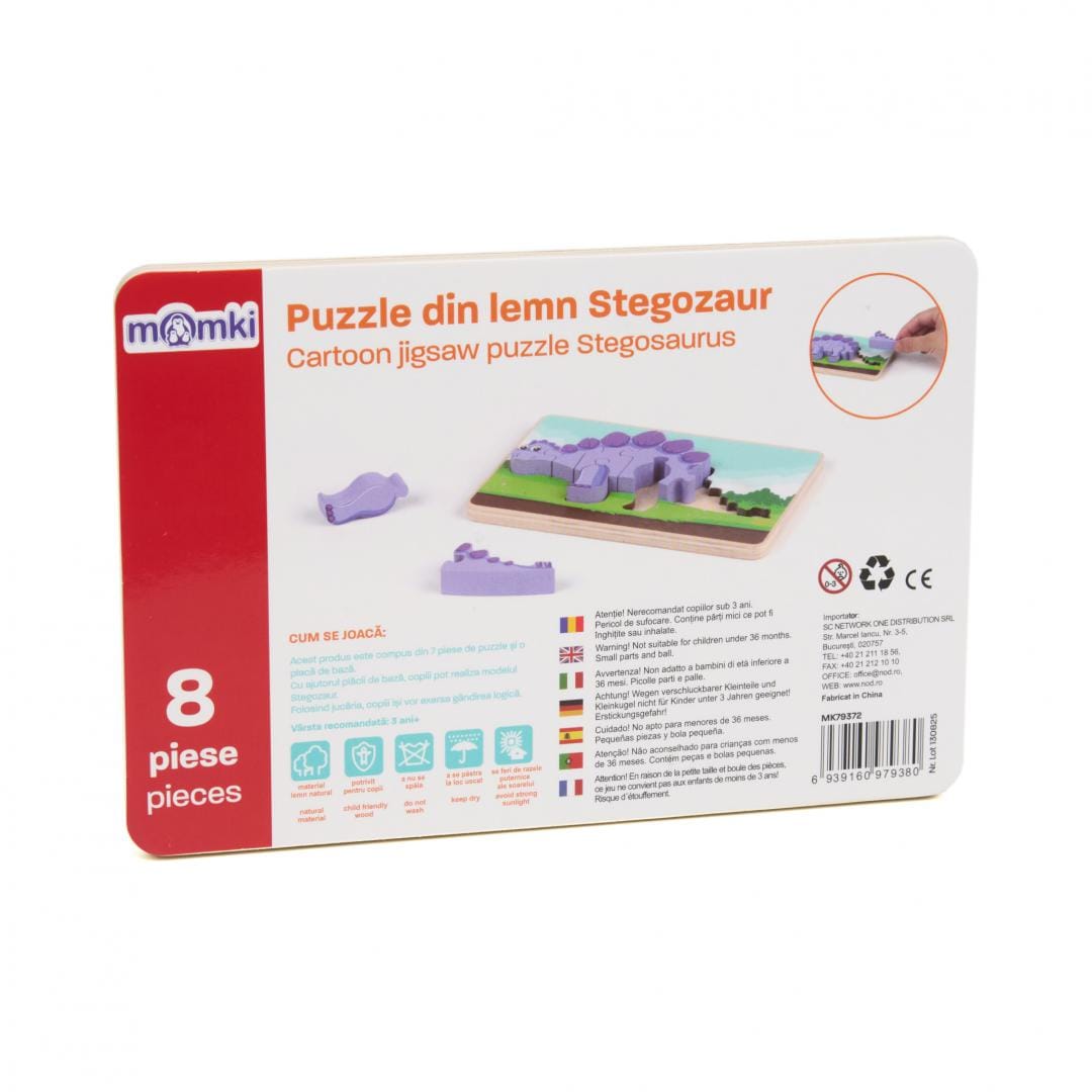 Puzzle Lemn Stegozaur 8 Piese - Joc Educativ Copii - imagine 4