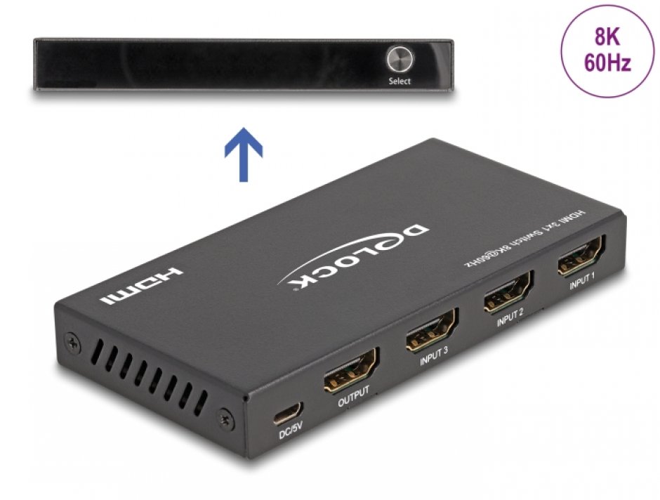 Switch HDMI 3 Porturi 8K, Delock 18603