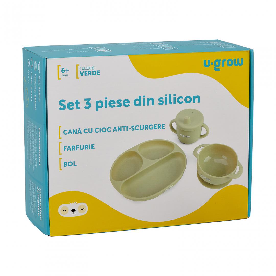 Set Diversificare Bebe Silicon U-GROW Bol Farfurie Cana Olive - imagine 7