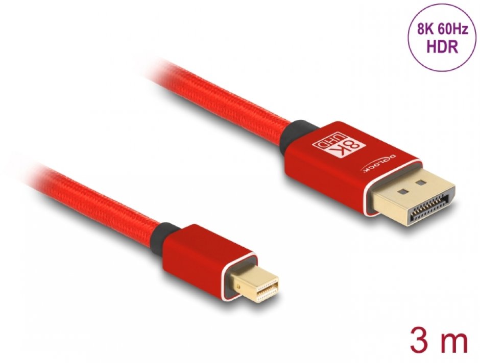 Cablu Mini DP la DP 8K 3m Rosu Delock