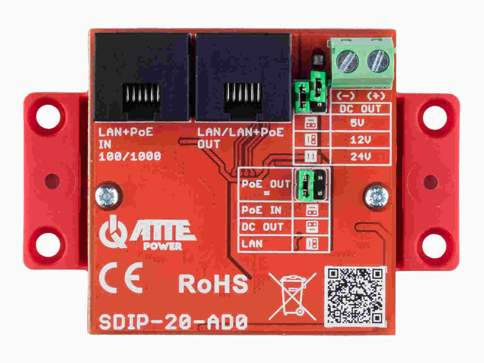 Adaptor Gigabit PoE Atte Power SDIP-20-AD0, 2 porturi RJ45, 44-56VDC, 20W, IP20