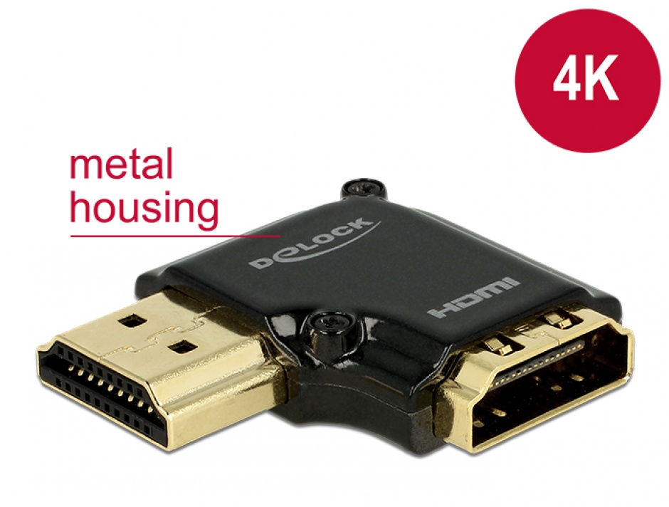 Adaptor HDMI 90° Stânga 4K, Metalic, Delock