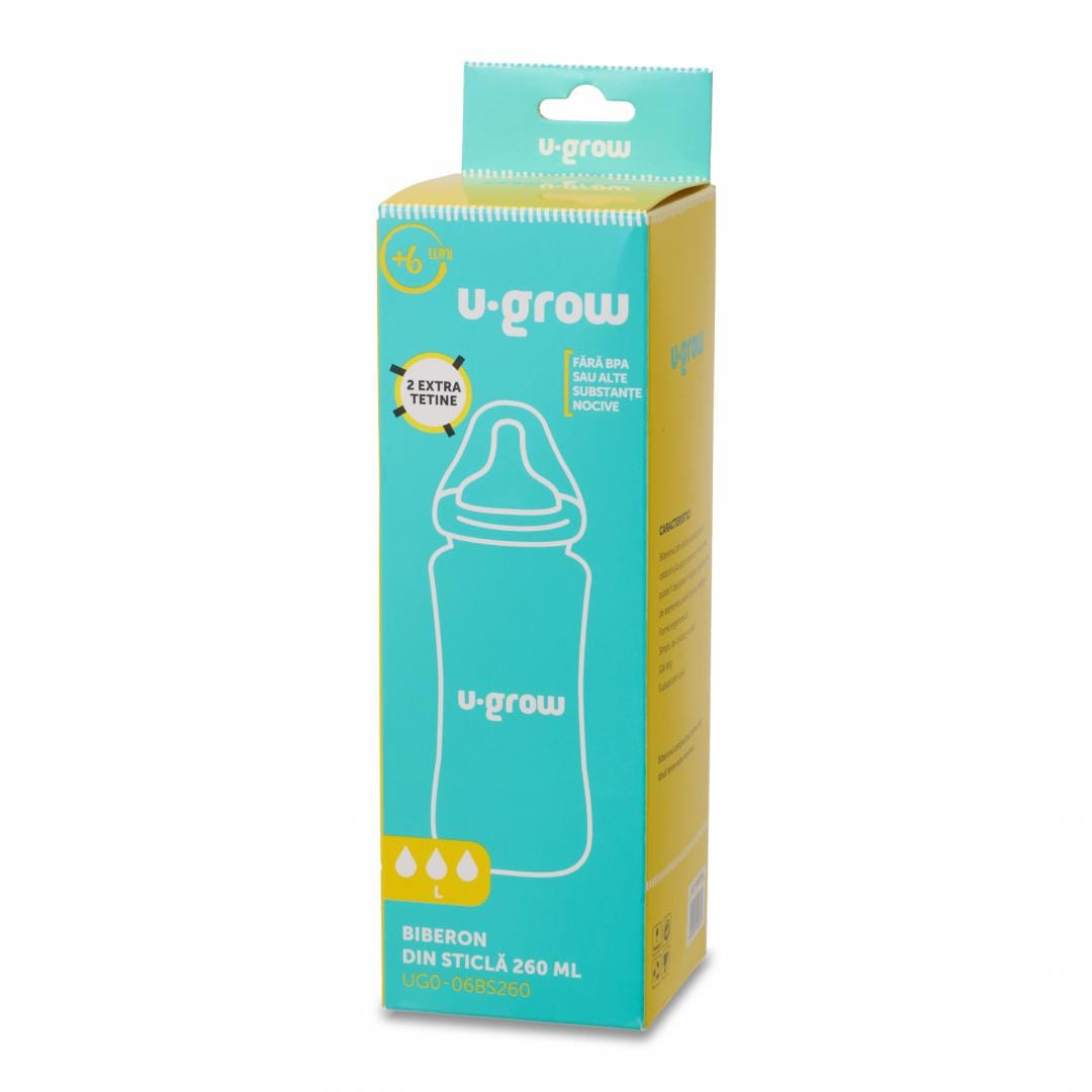 Biberon Sticla 260 ml U-Grow + 2 Tetine Extra | Set Complet - imagine 6