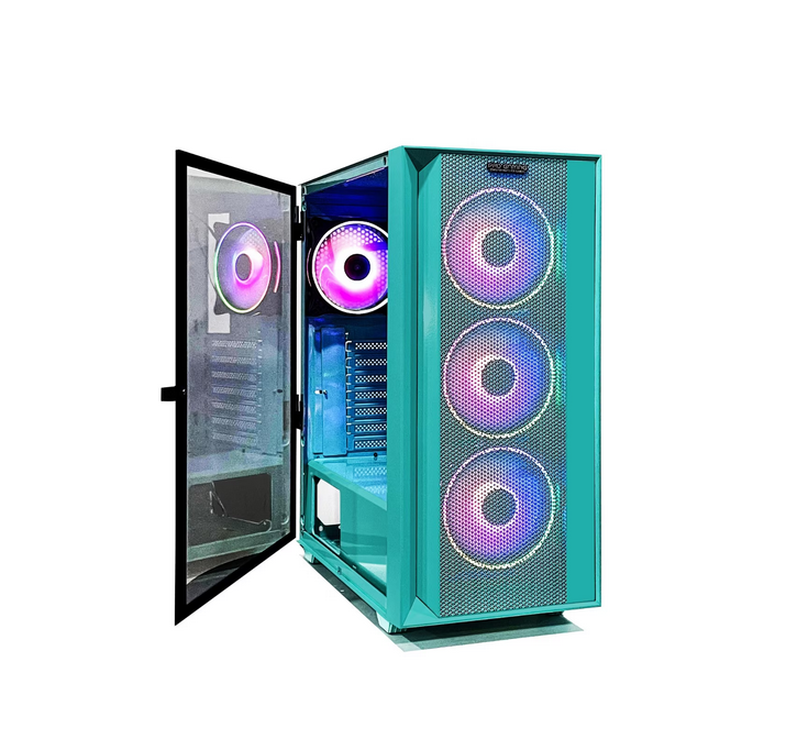Carcasă Gaming Mid Tower ARGB Cyan cu Sticlă Securizată - imagine 3