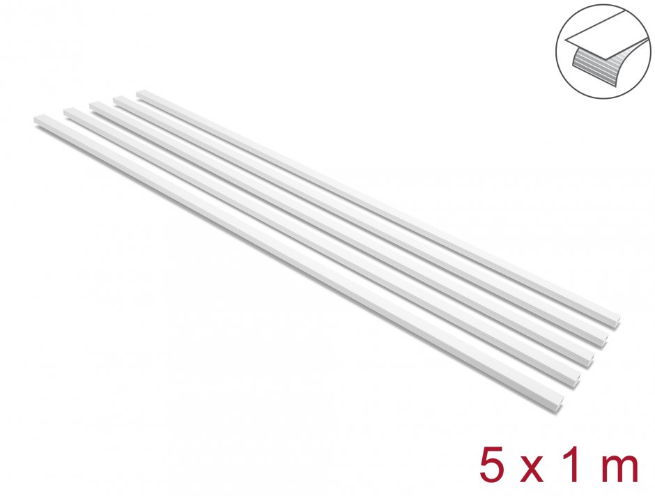 Set 5 buc canal cablu cu banda dublu adeziva 20x10mm - lungime 1m Alb, Delock 22067
