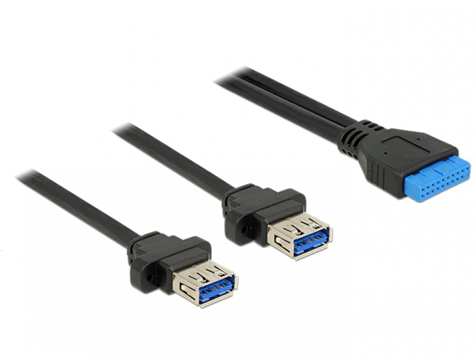 Cablu Delock USB 3.0 19-pini la 2xUSB-A, 0.8m