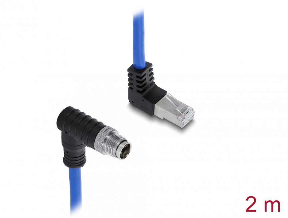 Cablu rețea M12 X-coded la RJ45 2m Cat.6A IP67 Delock