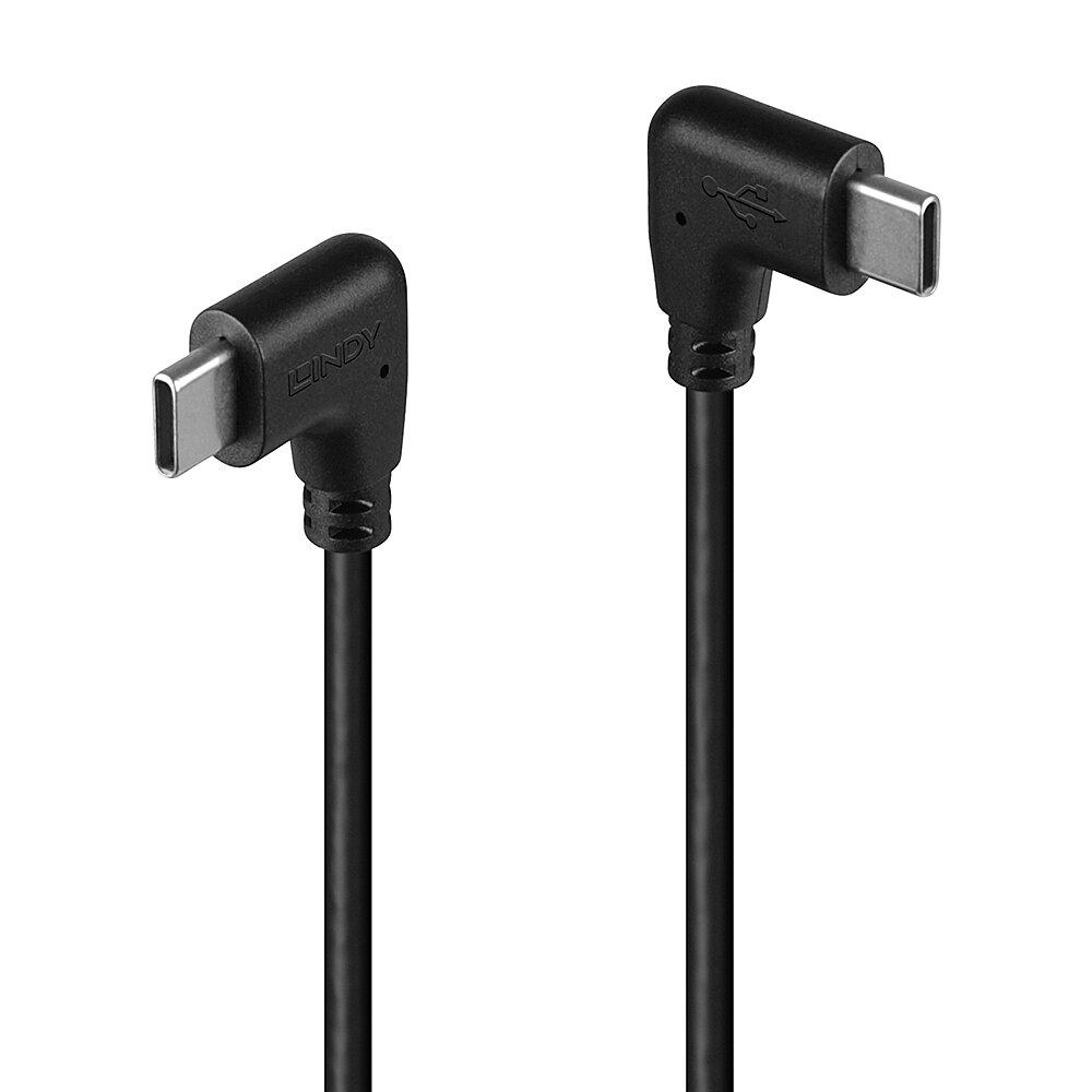 Cablu USB-C Lindy 1m 60W 2x90° - Negru - imagine 3