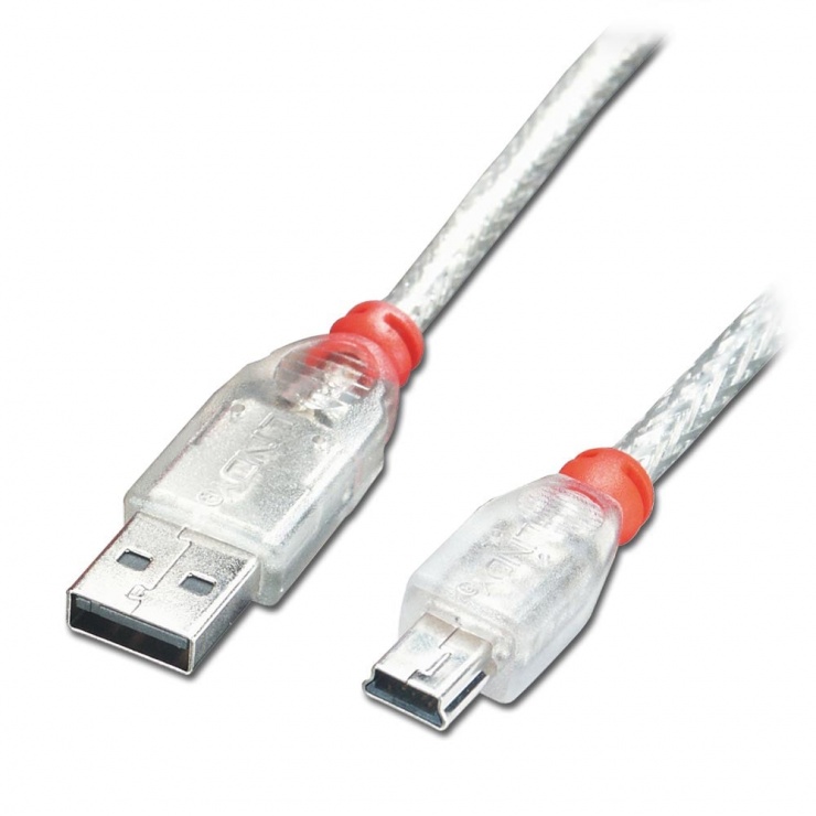 Cablu USB 2.0 Mini-B 0.5m Transparent Lindy