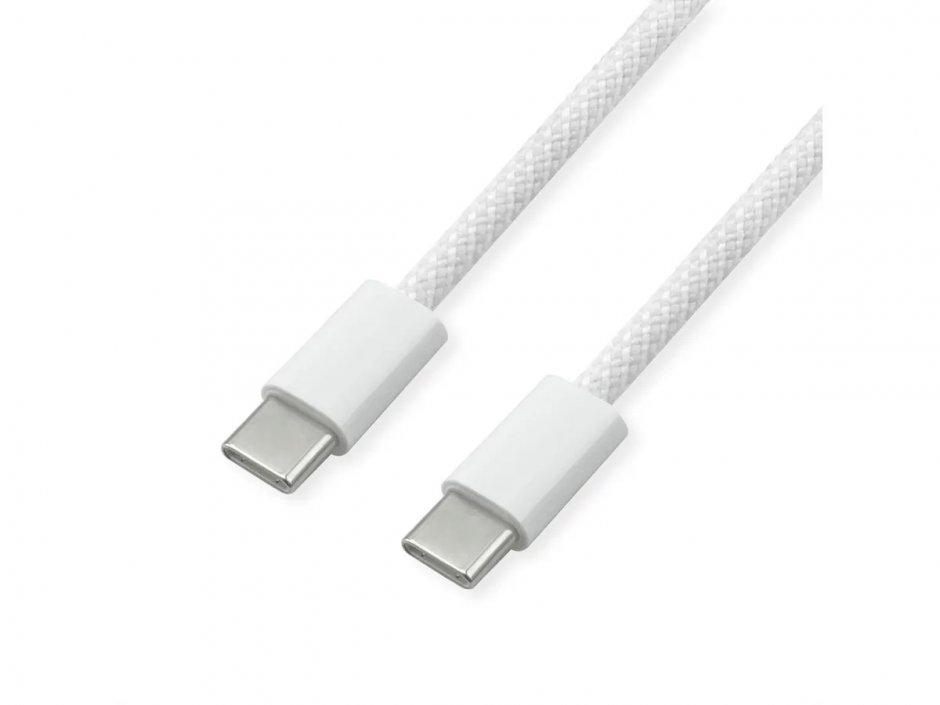 Cablu USB-C 60W Value 2m Alb, Tâmplărie Textilă