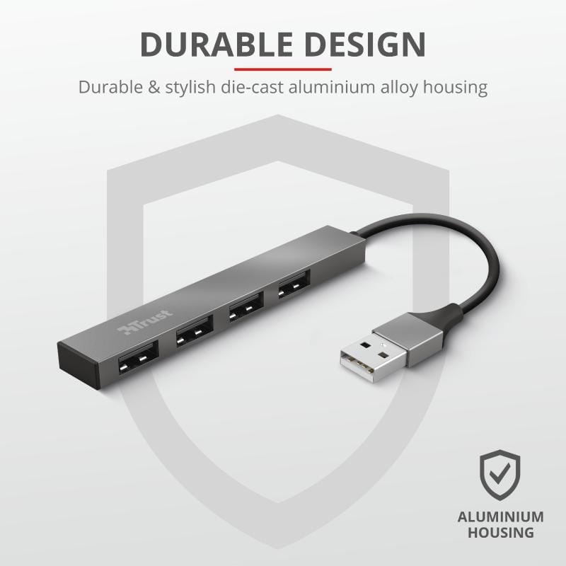 Hub USB Trust Halyx 4 Porturi Argintiu - Aluminiu Compact - imagine 5