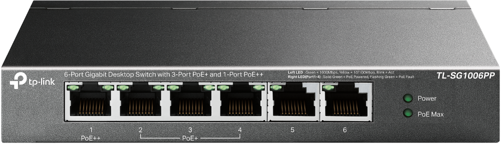 Switch PoE TP-Link TL-SG1006PP 6 Porturi Gigabit 64W PoE++