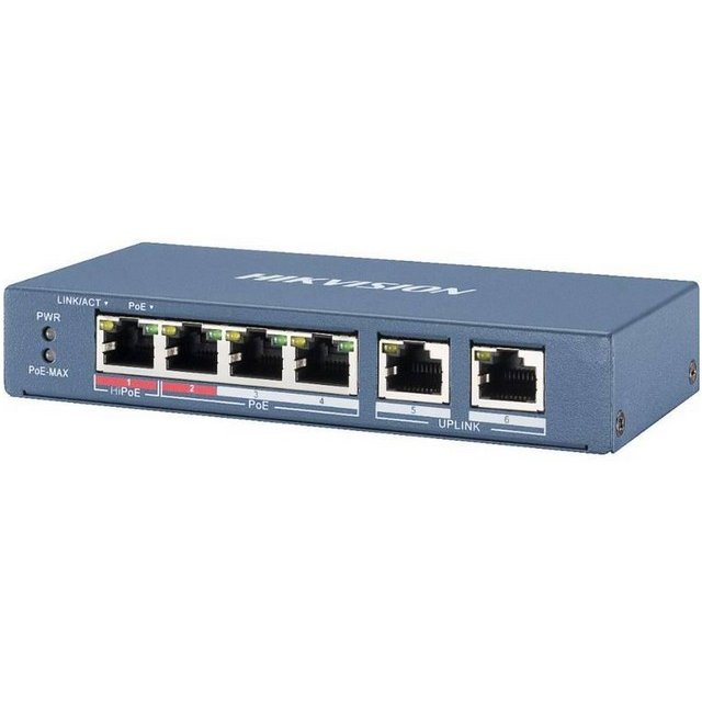 Switch PoE Hikvision DS-3E1106HP-EI, 4 porturi 100 Mbps