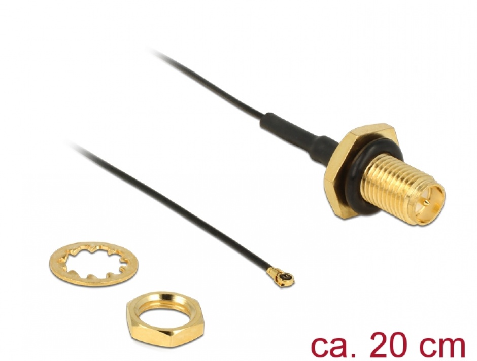 Cablu Antenă Delock RP-SMA la MHF4, 20cm, Impermeabil