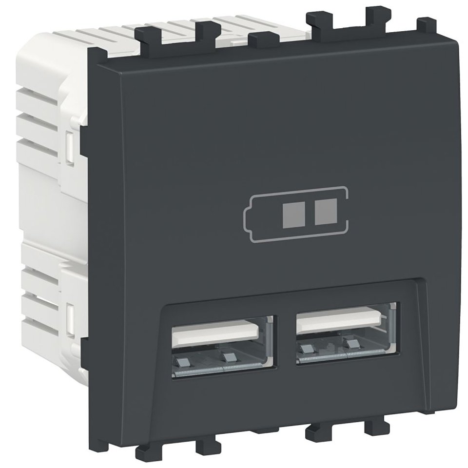 Priza dublă USB Schneider Easy Styl, 2 module, negru