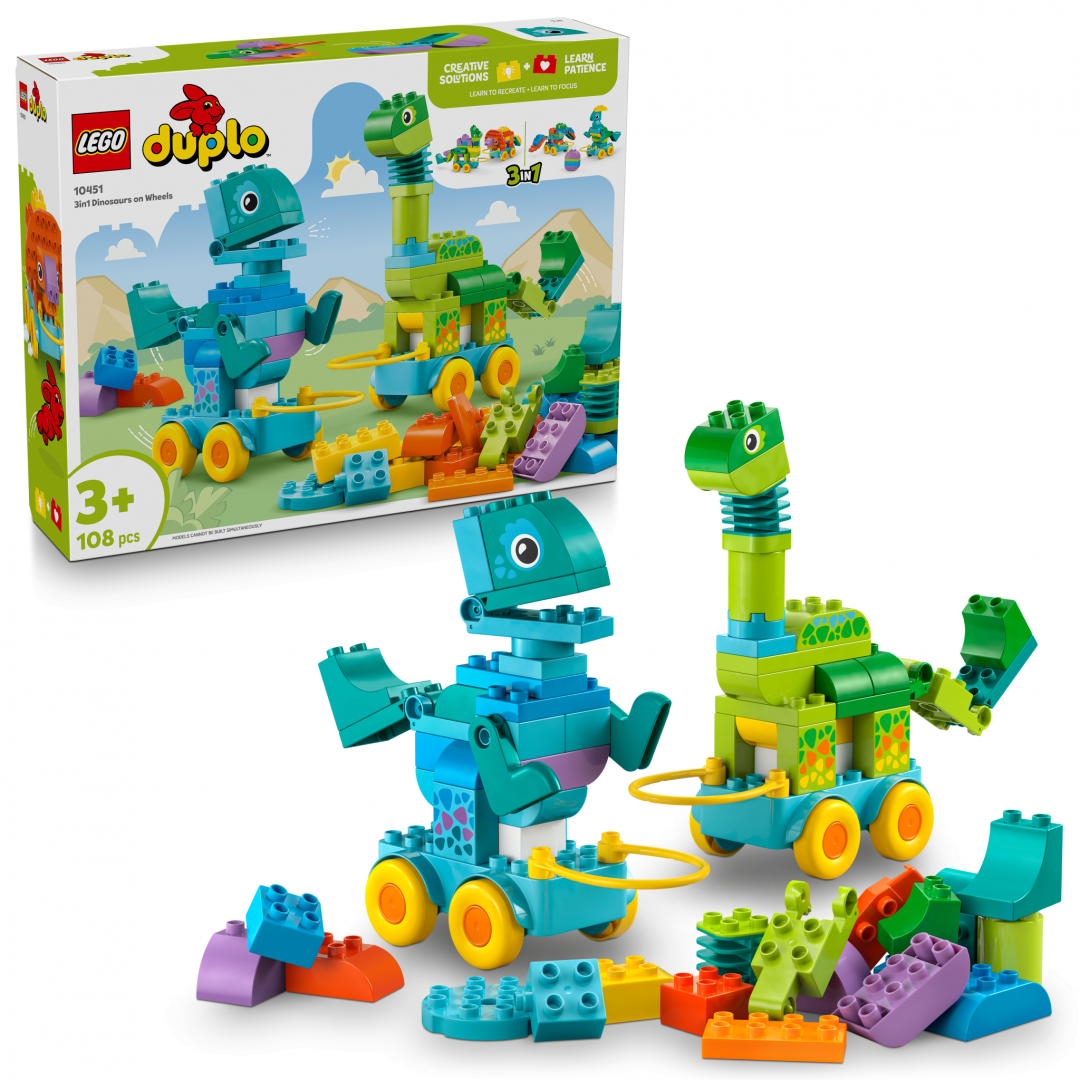 LEGO DUPLO Dinozauri pe Roti 3 in 1 - Jucarie Educativa 108 Piese