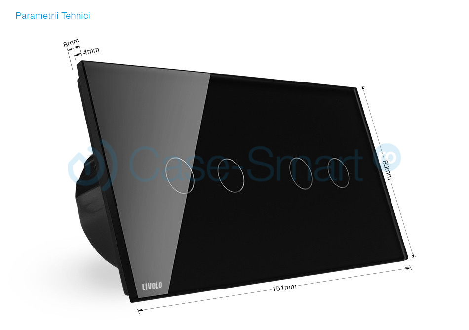 Întrerupător Dublu Touch Livolo, Sticlă Crystal, LED - imagine 6