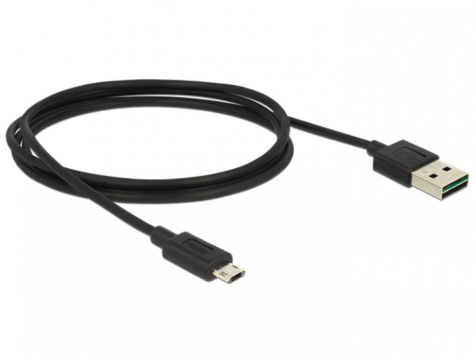 Cablu Delock USB 2.0 EASY-Plug A-Micro, 1m, Negru - imagine 1