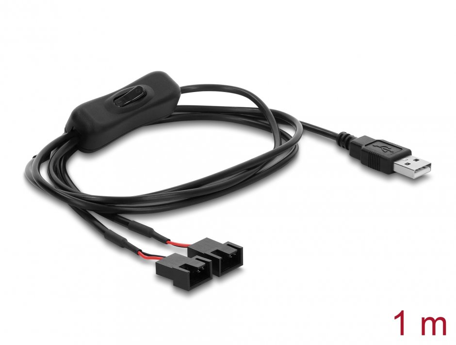 Cablu Delock USB-A 2x Ventilator 4 Pini cu Switch ON/OFF 1m