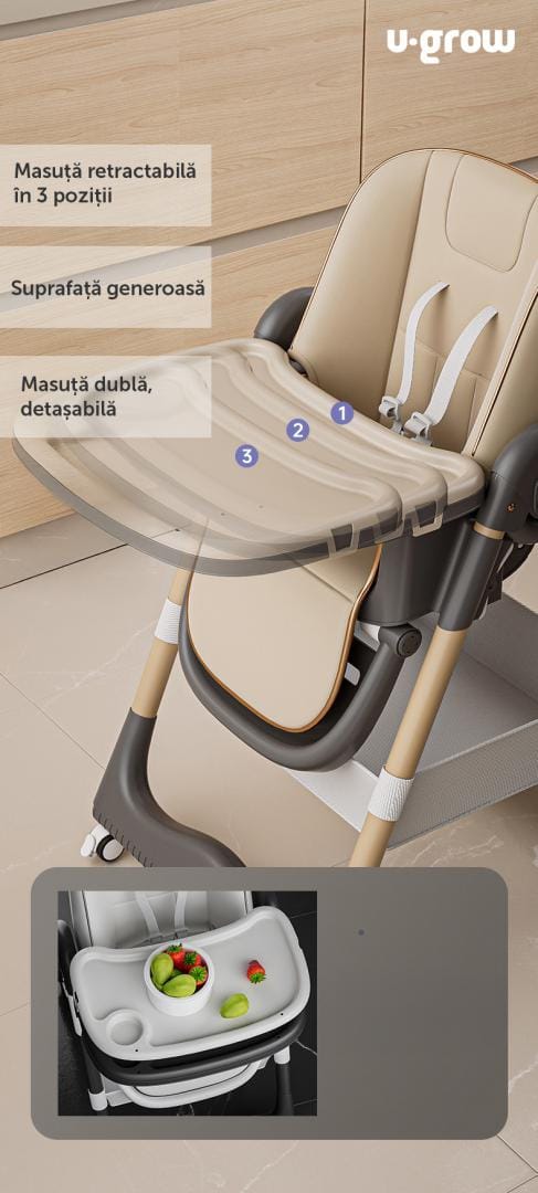 Scaun Masa Bebe Reglabil U-Grow Brown | Pliabil, 0.5-4 Ani - imagine 4