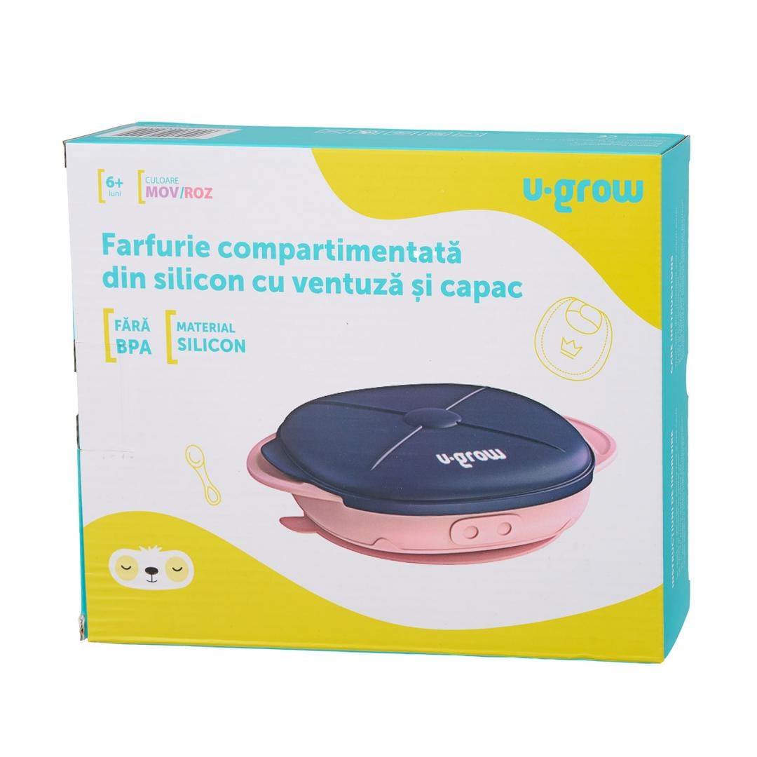 Farfurie Silicon cu Capac Mov U-Grow - Antiderapanta 600ml - imagine 5