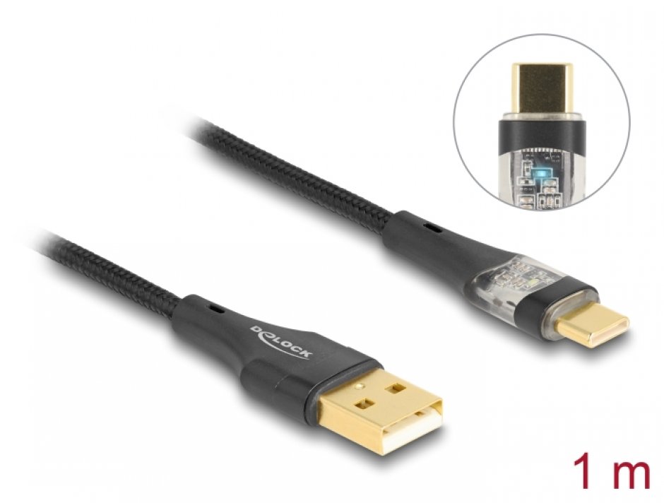 Cablu USB-C Delock 60W Fast Charging, 1m, Negru