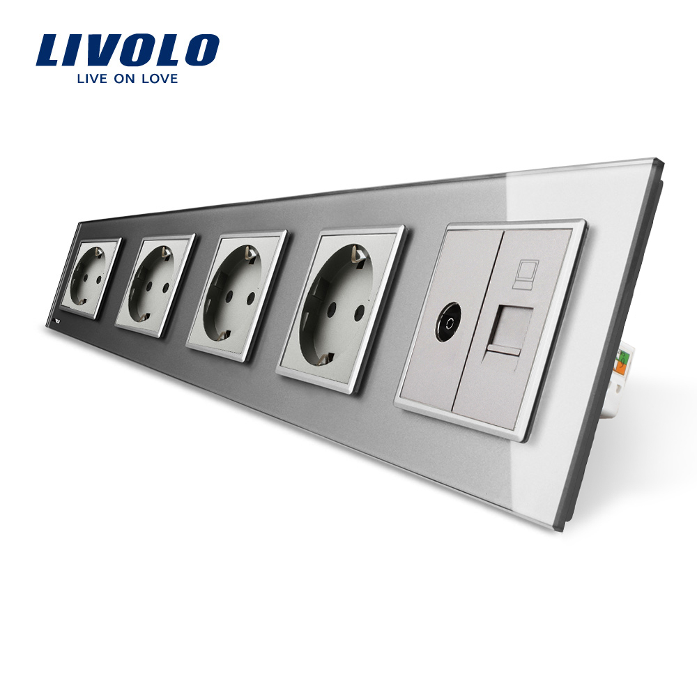 Priza Cvintupla TV Internet Livolo, Sticlă - imagine 18