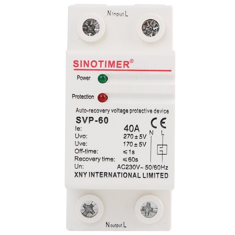 Protectie automata Sinotimer SVP-60, 40A, protectie supratensiune si subtensiune cu reconectare automata, 230V AC, sina DIN SVP60-40A