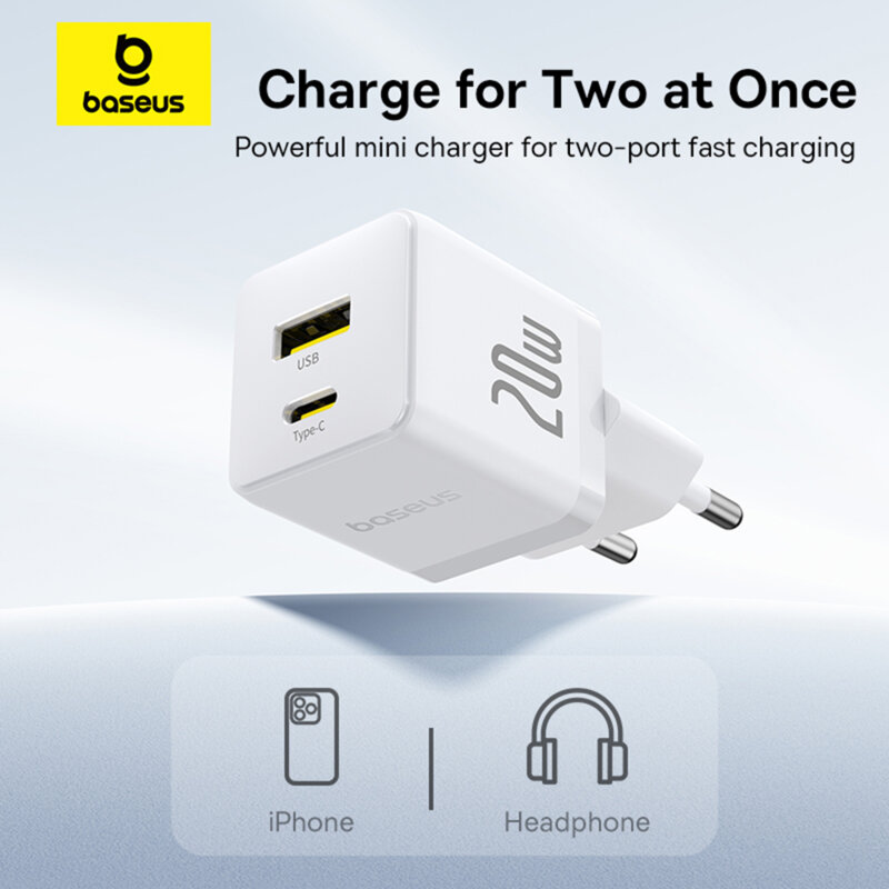 Încărcător Rețea Baseus Palm Quick Charge 20W USB-C și USB Alb - imagine 9
