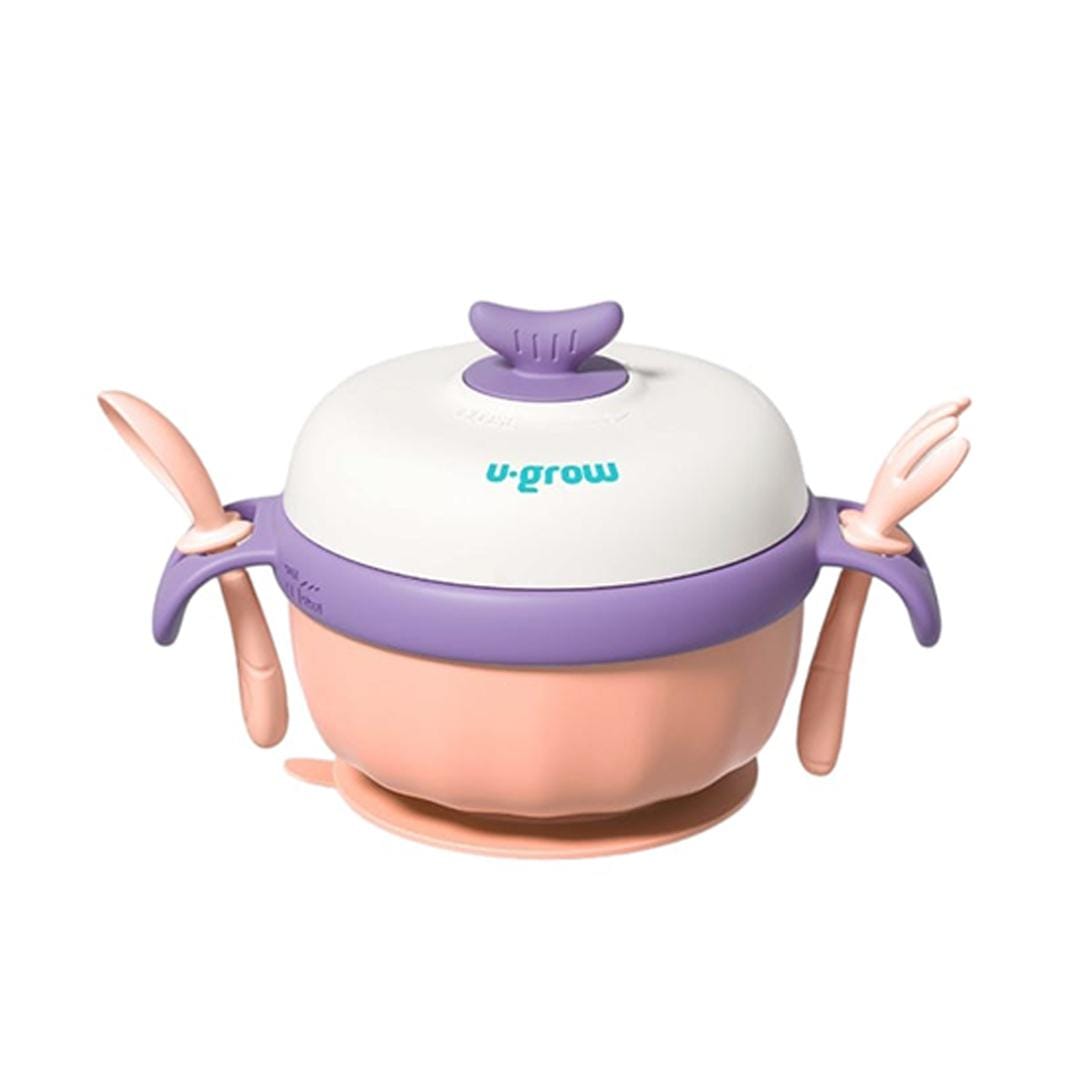 Bol Termic Bebe U-Grow Mov cu Lingurita si Furculita - imagine 2