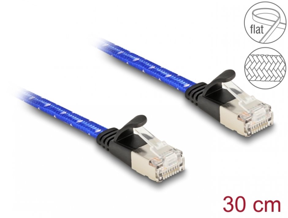Cablu Delock RJ45 Cat.6A Flat FTP 0.3m Albastru