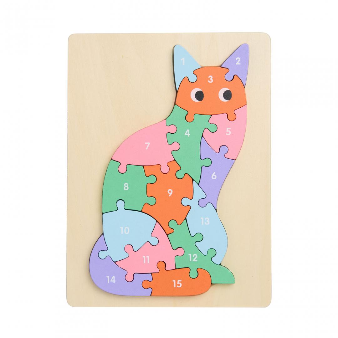 Puzzle Pisica din Lemn 16 Piese - Joc Educativ Copii - imagine 2