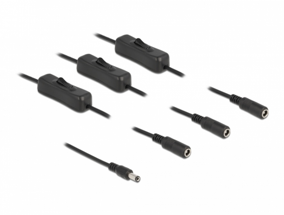 Cablu alimentare DC splitter 1:3 Delock cu On/Off