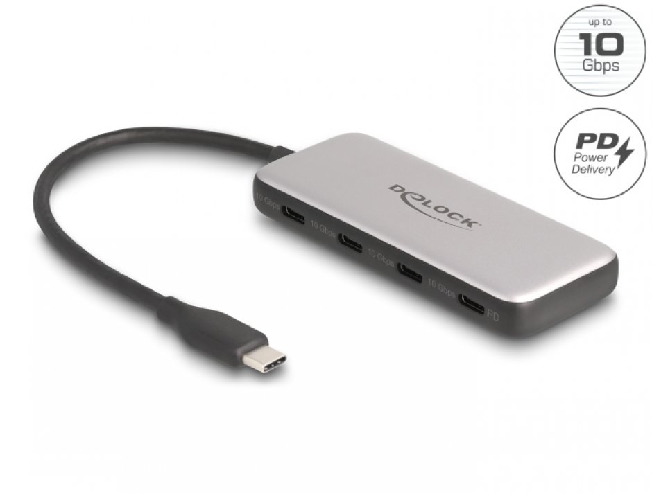 Hub USB-C Delock 3.2 Gen2, 4 porturi + PD 85W