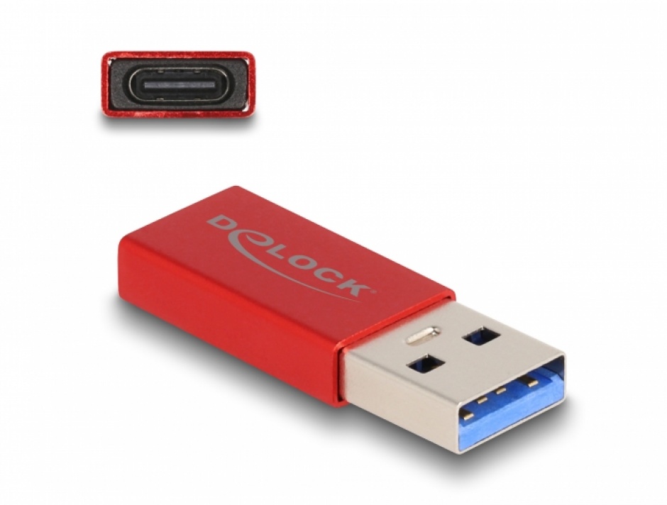 Adaptor USB-A la USB-C 10Gbps Rosu, Delock